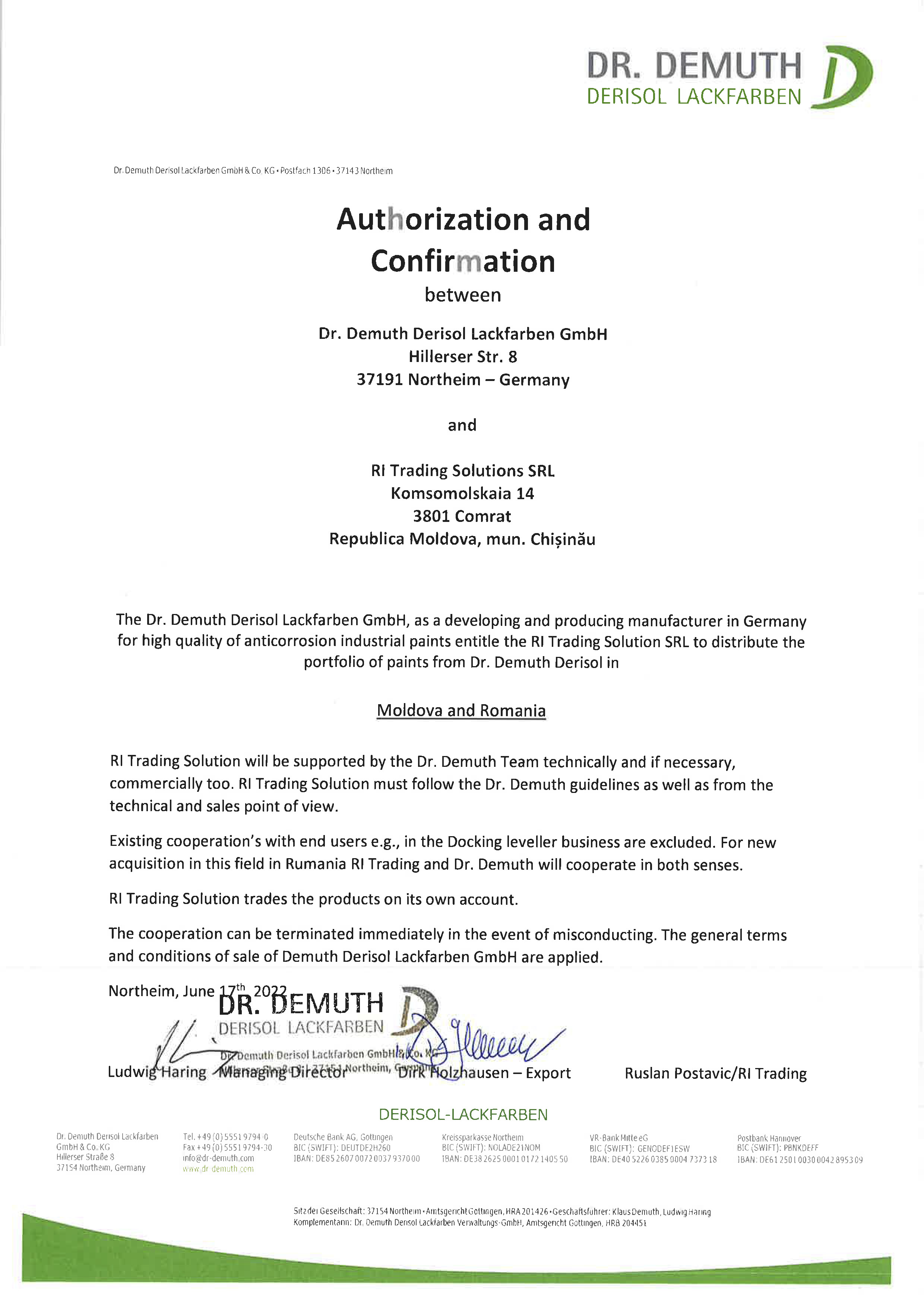 Authorization And Confirmation Gez. Haring, Dho 220620